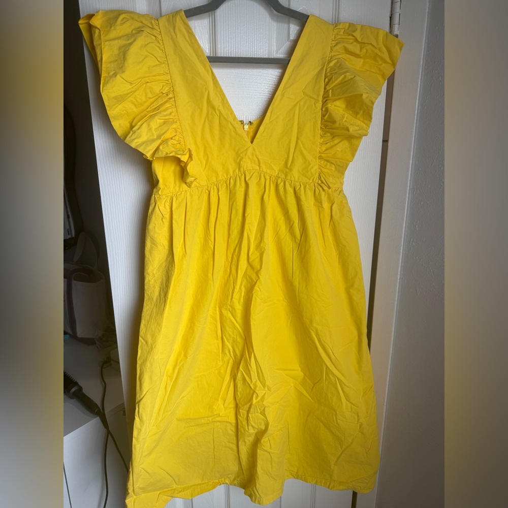 MAEVE ANTHROPOLOGIE Flutter-Sleeve Babydoll Midi Dress Yellow V Neck Casual Sz S - Picture 4 of 10